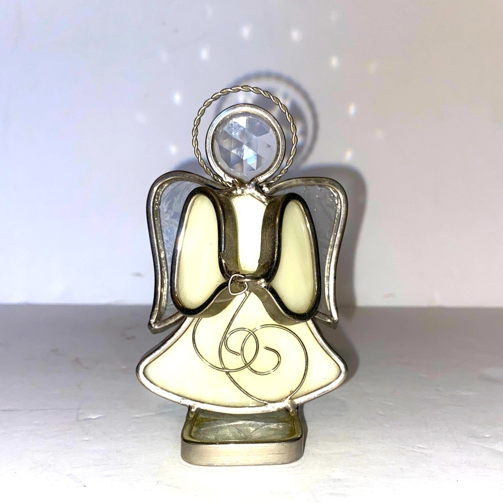 Stained Glass lead handmade white silver Angel Figurine